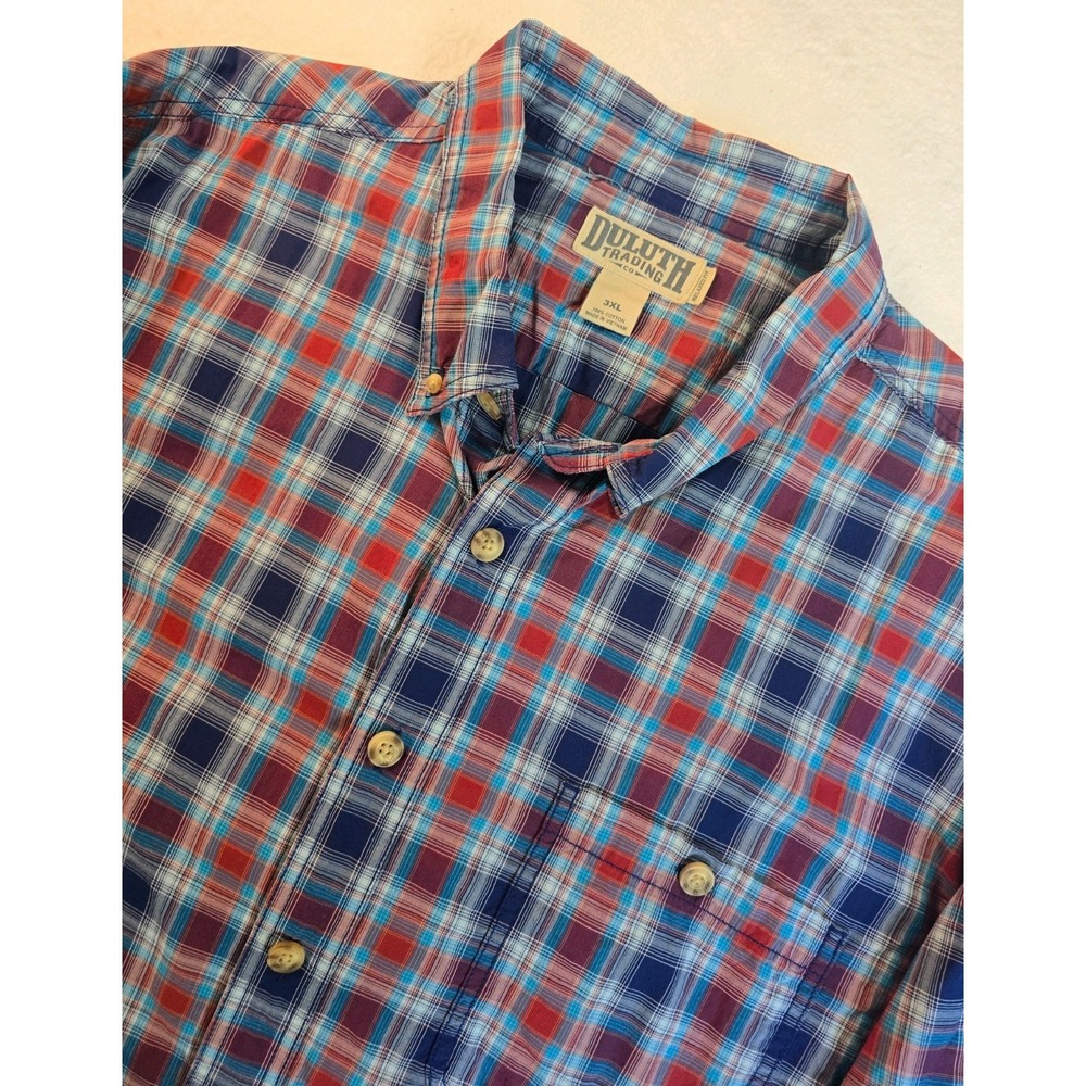 Duluth Trading Relaxed Fit Men's 3XL Plaid Short Sleeve Bugand Tall - Picture 1 of 9